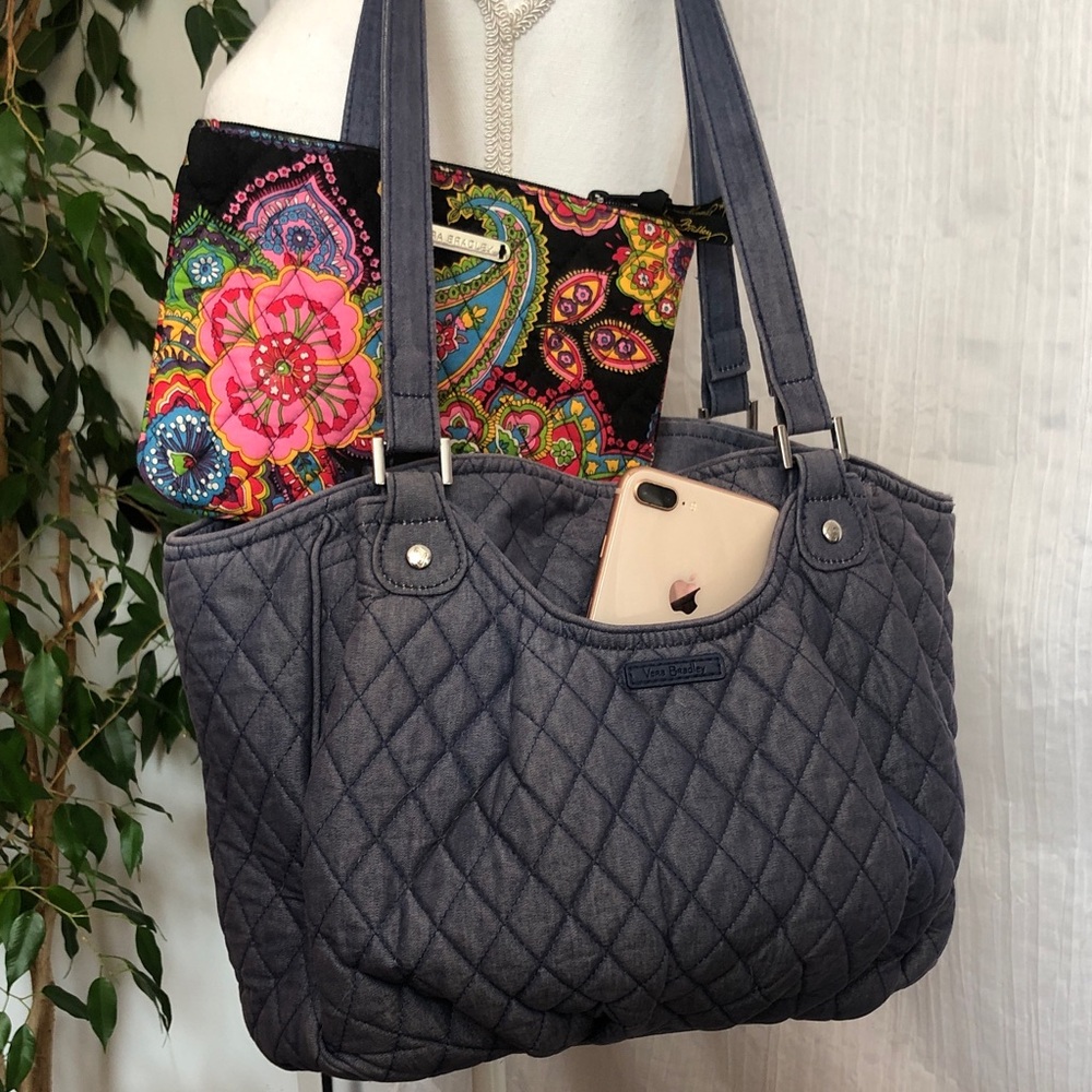 VERA BRADLEY Glenna Denim large satchel purse & Parisian Paisley cosmetic bag